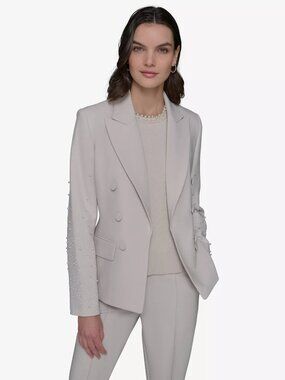 KARL LAGERFELD PARIS Peak-Lapel Open-Front Jacket Embellished Sleeve NWT Sz 14